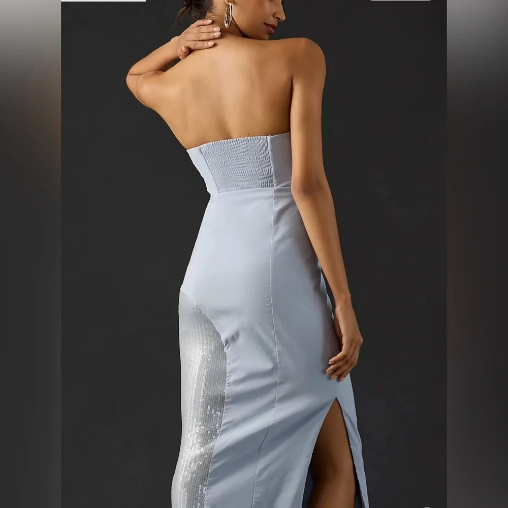 Anthropology, strapless, slim, midi dress. French blue.  Price firm - Picture 3 of 5